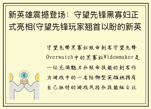 新英雄震撼登场：守望先锋黑寡妇正式亮相(守望先锋玩家翘首以盼的新英雄——黑寡妇正式登场)